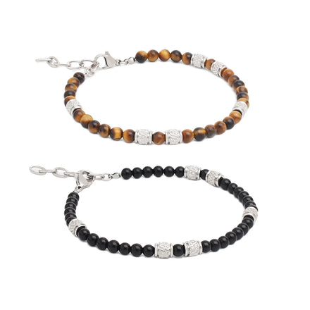 Fashion 4mm Black Agate Bead Bracelet Stainless Steel Adjustable Chain Trendy Gift Jewelry Casual Accessory for Men Women