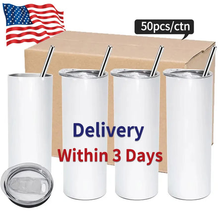 New Style 20Oz White Stainless Steel Sublimation Blanks Flat Edge Straight Tumbler With Lid and Straw