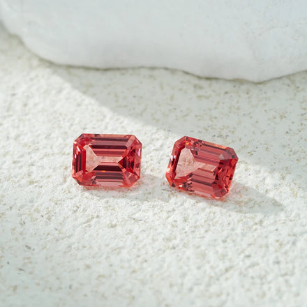 Beautiful Sunset Color Dark Pink Paparadscha Sapphire Emerald Cut Grown Sapphires Lab Stone