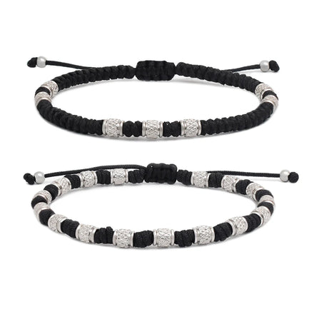 Custom Logo Charm Macrame Cord Trendy Titanium Plated Stainless Steel Beaded Men's Geometric Pattern Wristband Friendship Gift