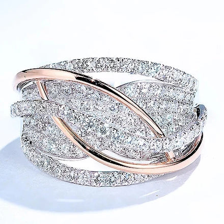 CAOSHI Temperament Rose Gold Color/Silver Color Two Tone Women Rings Full Paved Sparkling CZ Stone Wedding Bands Jewelry Rings