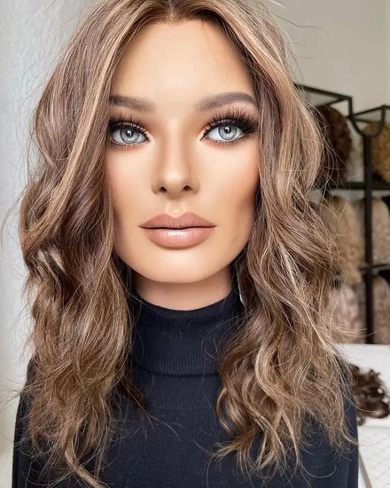 Wholesale Brown With Blonde Highlight Wavy Human Hair Wig Cuticule Aligned Brazilian Virgin 100% Human Hair Lace Wig