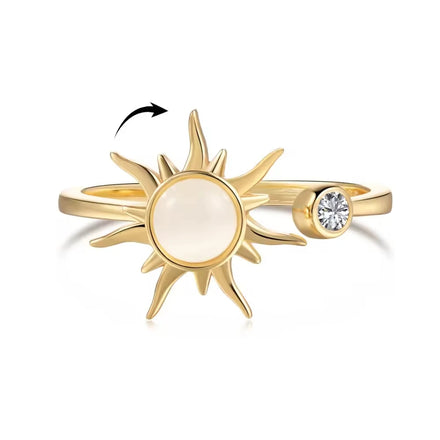 ACME Fashion Rotatable Anxiety Charm Spinning 18K Gold Plated S925 Silver Waterproof Vintage Sunflower Rings for Women