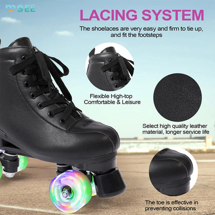 SeeMore Customization OEM ODM High-Top 4 LED Light up Wheel Classic Double-Row Roller Skates Women Flashing Quad Roller Skates