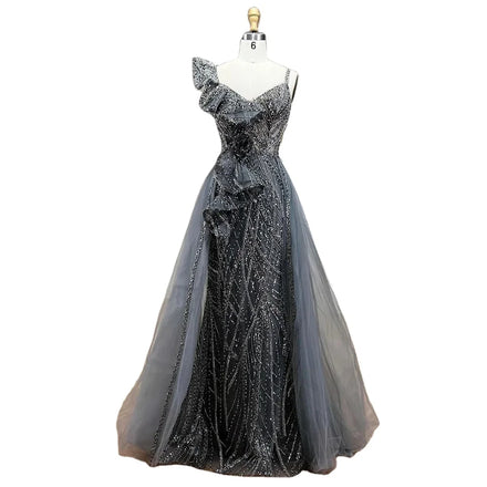 Gold Mermaid Evening Prom Dresses Overskirt Serene Hill LA72341 Beaded Grey Sleeveless Party Gown for Women