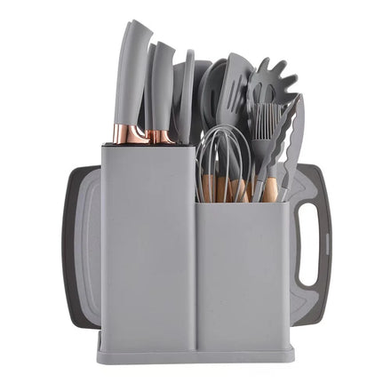 Hot Selling 19 Piece Set Non Stick Pots Cooking Spoon Silicone Kitchenware With Storage Bucket Knife Set