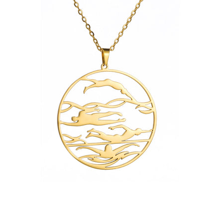 Swim Necklace for Woman Men Butterfly Freestyle Swimming Sports Pendant Chain Stainless Steel Jewelry Accessories Gift