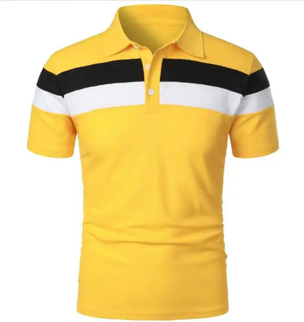 Wholesale Striped Color Blocking Tops Fashion Matching Men's Lapel Collar Short Sleeved T-shirts