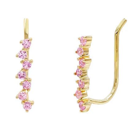 New Trendy 925 Sterling Silver Earring Princess Cut Cubic Zircon Gold Plated Ear Cuff Climber for Women for Party or Gift