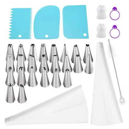 34pcs Cake Accessories Set Stainless Steel Cake Nozzle and Pastry Bag Set Baking Tools