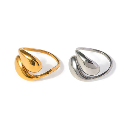 J&D Dainty Jewelry 18K Gold Plated Open Rings Gift Stainless Steel Waterdrop Cross Stacking Ring