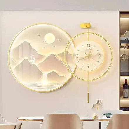 High-end Clock Decorative Painting Simple Modern Background Wall Art Painting with Clock