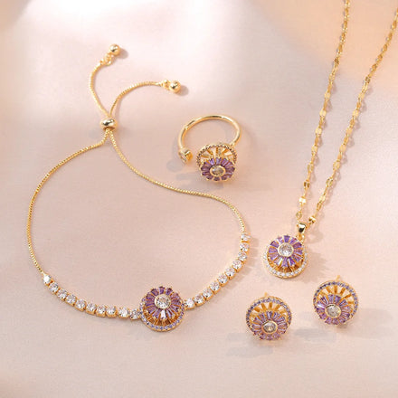 Fashion Jewelry 4 Styles Can Rotate Pendant Earrings Ring Bracelet Micro-inset Zircon Titanium Steel Necklace