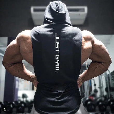 Summer Muscle Fit Men's Workout Hooded Tank Tops Bodybuilding Muscle Shirts Puff Print Men Sleeveless Gym Hoodie Shirt