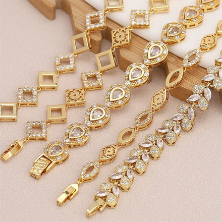 Hot Sale Brass-Plated Gold Bracelet for Unisex Wholesale Price Classic Style Women's Jewelry with Crystal Zircon