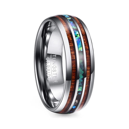 Alin Wholesale Silver Tungsten Ring for Men Women Colorful Opal Koa Wood Inlay Ring Jewelry