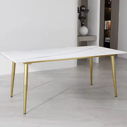 Modern Classical Style Dining Room Furniture Golden Rectangle Marble Dining Table with Iron Legs for Home Use