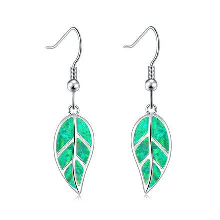 Green Fire Opal Leaf Dangling Earring