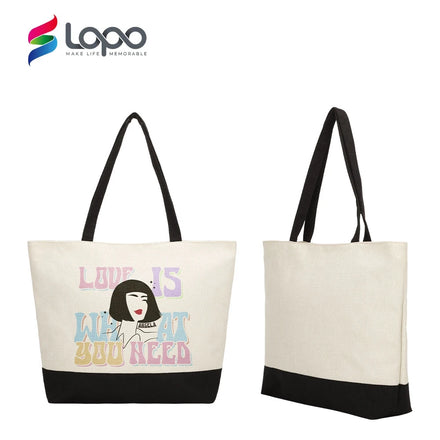 Wholesale Eco-Friendly Reusable Bulk Linen DIY Sublimation Printing Shopping Bag Zipper Closure Durable Tote Bags