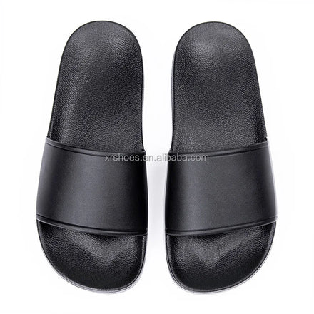 Custom Logo Summer Flip Flops for Lady and Men PVC Black Slides with Anti-Slip Feature Open Toe Style Wedding Flip Flops