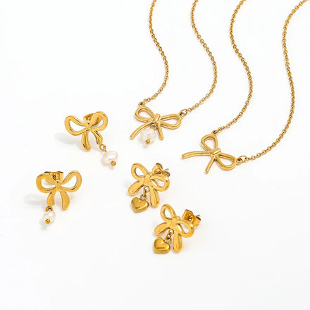 Fenny 18K PVD Plated Waterproof Fashion Sweety Cute Butterfly Heart&Pearl Pendant Necklace Stainless Steel Jewelry for Women