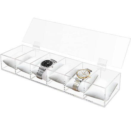 6 Slot Acrylic Watch Holder Display Case Jewelry Storage Organizer Clear Watch Organizer for Store Countertop for Men Women Gift