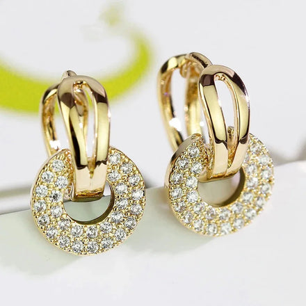CAOSHI Dazzling Double Circle Linked Earrings for Luxury Women Silver Color/Gold Color Fashion Cubic Zirconia Bridal Earrings