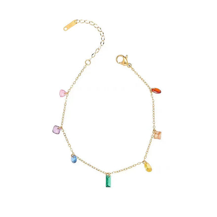 Fashionable Women's Summer Colored Zircon Pendant Necklace Retro Tassel 18k Gold-plated Stainless Steel Charm Bracelet Jewelry