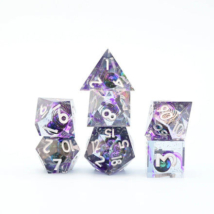LM Custom Purple MysteryPlanet 7pcs Resin sharp Edge RPG DND Dice Set for Board Game