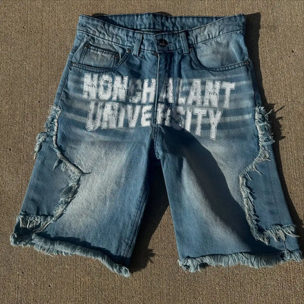 Custom Summer Trousers Patchwork Cotton Patch Embroidered Double Knee Baggy Unisex Bermuda Jeans Short Pant Denim Shorts for Men