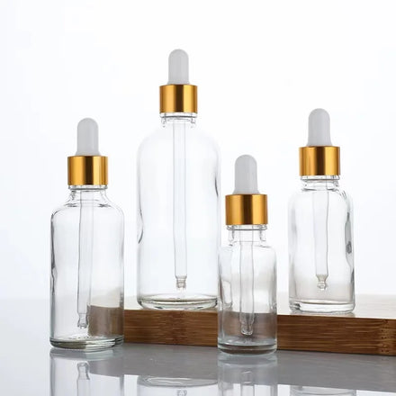 Empty 5-100ml Gold Cap Transparent Glass Dropper Bottle for Perfume Essence Essential Oil Liquid Cosmetic Serum Bottles