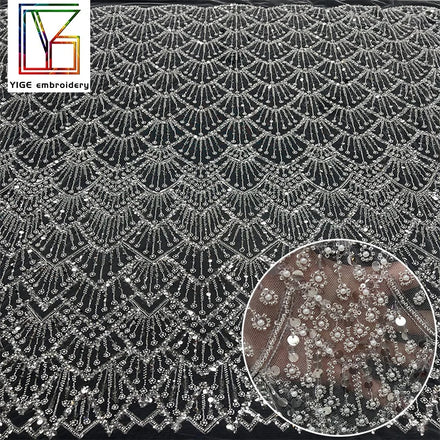 Quality Bridal Beads Lace Fabric White Net Embroidery Tulle With Pearl Sequins Lace Fabric