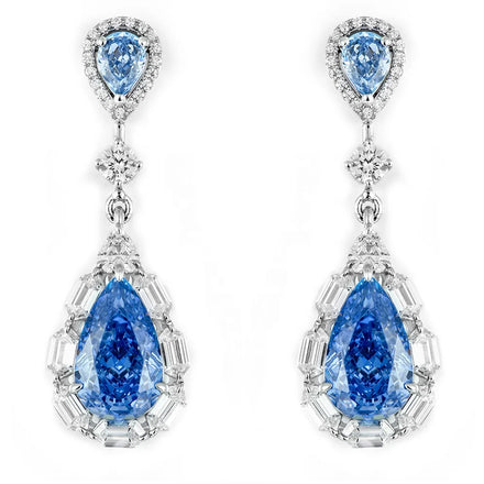 High-Quality Pear-Shaped Ice-Cut Colorful Sapphire Synthetic Zircon Earrings 925 Silver-White Synthetic Zircon Women'S Earrings
