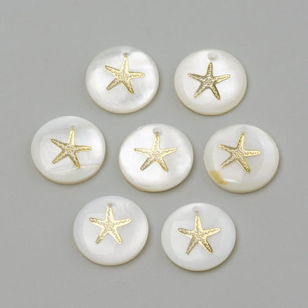 PandaHall 100 Pcs Summer Theme Vintage Flat Sea Stars Tortoise Anchor Golden Owl Freshwater Shell Coconut Tree Pendants