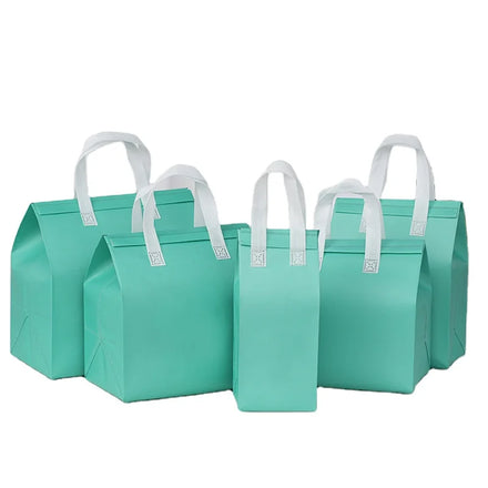 Wholesale Lake Water Green Nonwoven Aluminum Bento Insulation Bag for Bread Cookie Hamburger Takeout Beverage Catering Cake