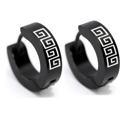 Fashion Personalized Great Wall Pattern Earrings Hypoallergenic Nickel Free Punk Stainless Steel Black Small Hoop Earrings Men