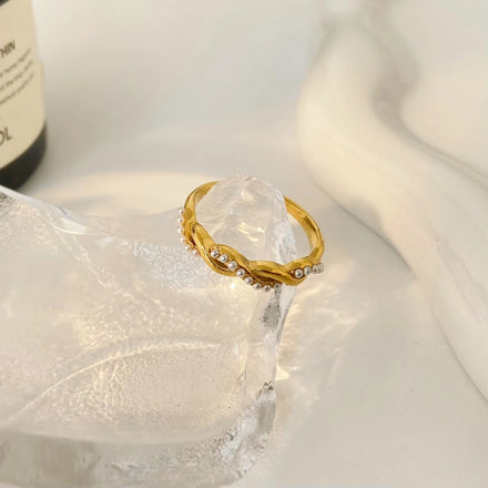Woven Fried Dough Twists Titanium Steel Ring Fashion Jewelry Stainless Steel Inlaid Pearl Ring