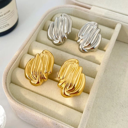 Vertical Striped Shell Shaped Earrings Joyas De Acero Inoxidable Minimalist Stainless Steel Gold-plated 18k Earrings