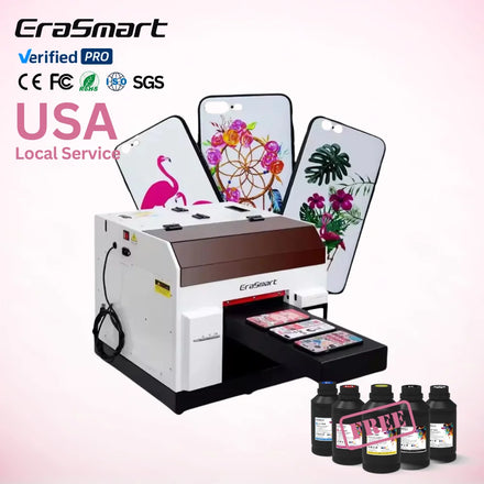 Erasmart A4 Flatbed Cylinder Automatic Printer Uv Printing Machine for Phone Cases Bottle Key Chain Card Printing