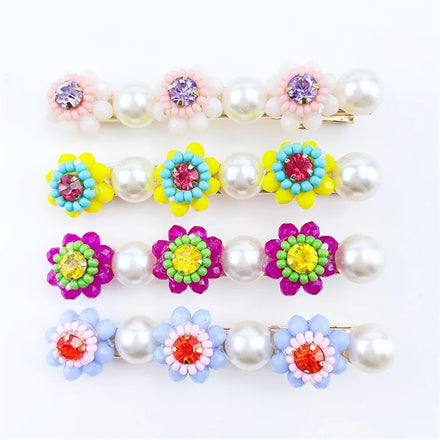 Ins Fashionable Beaded Flower Shape Pearl Hair Clip Sweet Hairpin for Girls