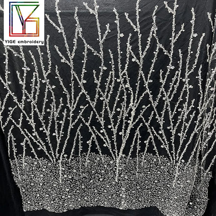 Luxury Wedding Bridal Beaded Net Fabric French Embroidery Tulle Lace With Sequins and Beads for Women Dress Lace Fabric