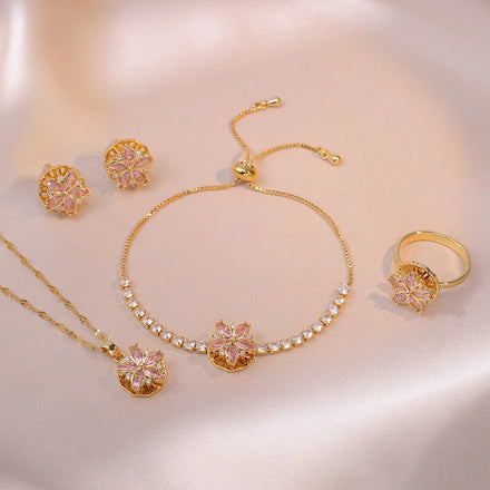 Fashion Jewelry 4 Can Rotate Pendant Earrings Rings Bracelets Micro-embedded Zircon Titanium Steel Necklace