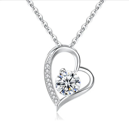 S925 Silver Fashion Jewelry Love Heart Pendant Necklaces Bling Cubic Zirconia Sterling Silver Heart Jewelry Necklace for Women