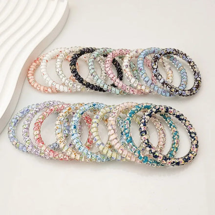 Wholesale Korean Style Fashion Coil Hair Ties Floral Telephone Wire Spiral Plastic Elastic Hair Rubber Bands for Girls Women