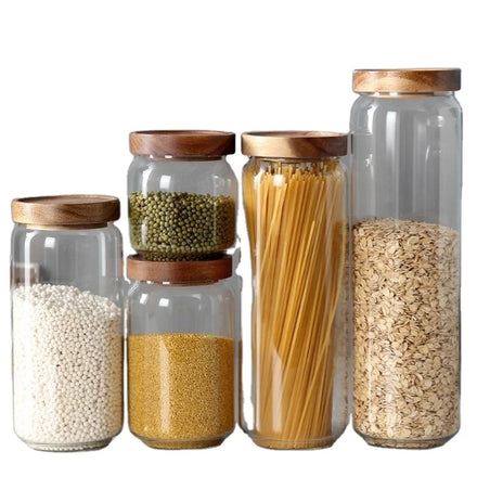 Glass Jar with Wooden Airtight Lid Set of 5 93 FL OZ(2750ml) Glass SetSuit for Kitchen Flour Tea Coffee Beans Sugar Cookies
