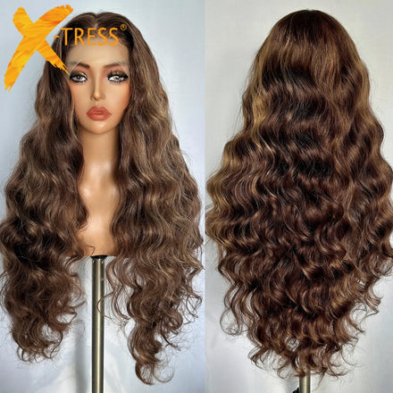 X-TRESS Synthetic 6*13 Front Lace Wig Highlight Body Loose Wave Wig Deep Glueless Synthetic Wig for Black Women