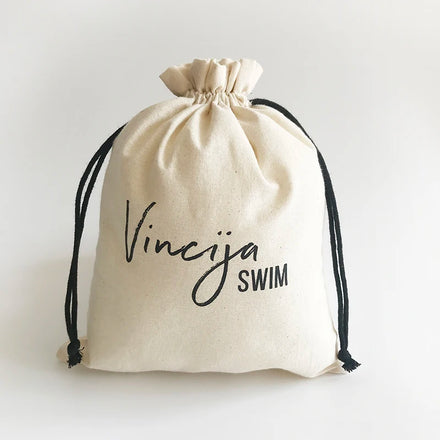 Eco Friendly Custom Logo 20x25cm Natural Drawstring Cotton Swimsuit & Bikini Bags for Beach