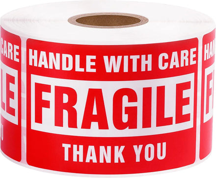 Custom Red Fragile Warning Recyclable and Waterproof Adhesive Packaging Label for Product Identification