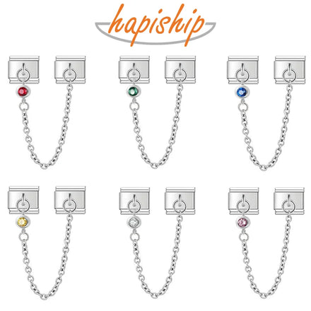 Hapiship Original Design Round Color CZ Chain Link Italian Charm Fit 9mm Bracelet Stainless Steel Making DIY Jewelry DJ319