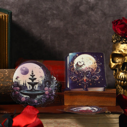 20pcs/pack PET Stickers Dark Shadow Series Dark Gothic Style Retro Handbook Handbook Flower Collage Stickers